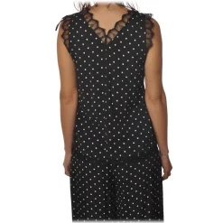 Pinko - Top Semolino1 V-neck in Pois Pattern - Black - Top - Made in Italy - Luxury Exclusive Collection - Avvenice