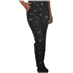 Pinko - Trousers Bella11 Straight Leg Planet Print - Black - Trousers - Made in Italy - Luxury Exclusive Collection - Avvenice