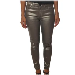 Pinko - Trousers Sabrina9 Slim Fit in Pleated Canvas - Silver - Trousers - Made in Italy - Luxury Exclusive Collection - Avvenice