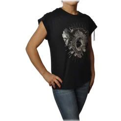 Pinko - T-shirt Cantucci with Print and Fringes - Black - T-shirt - Made in Italy - Luxury Exclusive Collection - Avvenice