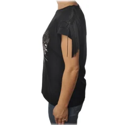 Pinko - T-shirt Cantucci with Print and Fringes - Black - T-shirt - Made in Italy - Luxury Exclusive Collection - Avvenice