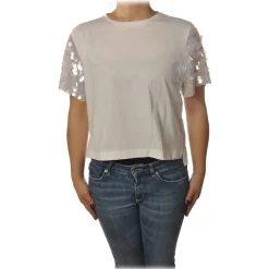 Pinko - T-shirt Cyborg with Sleeves covered with Sequins - White - T-shirt - Made in Italy - Luxury Exclusive Collection - Avvenice