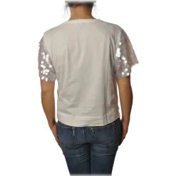 Pinko - T-shirt Cyborg with Sleeves covered with Sequins - White - T-shirt - Made in Italy - Luxury Exclusive Collection - Avvenice