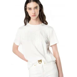 Pinko - T-Shirt with Thin Fringes Detail - White - T-shirt - Made in Italy - Luxury Exclusive Collection - Avvenice