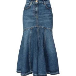 Pinko - Vintage Effect Denim Midi Skirt - Blue - Skirt - Made in Italy - Luxury Exclusive Collection - Avvenice