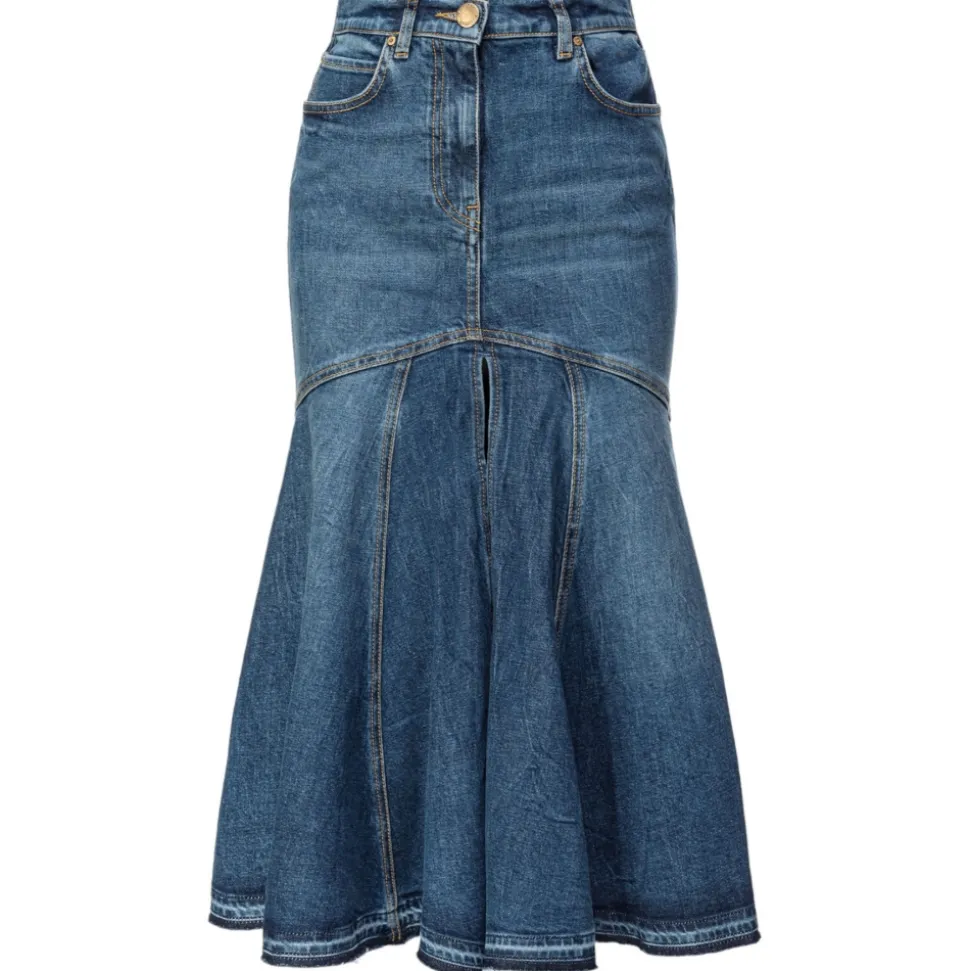 Pinko - Vintage Effect Denim Midi Skirt - Blue - Skirt - Made in Italy - Luxury Exclusive Collection - Avvenice