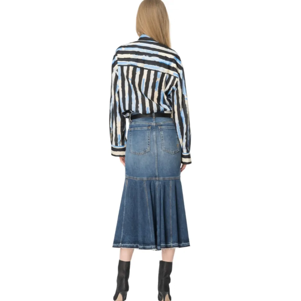 Pinko - Vintage Effect Denim Midi Skirt - Blue - Skirt - Made in Italy - Luxury Exclusive Collection - Avvenice