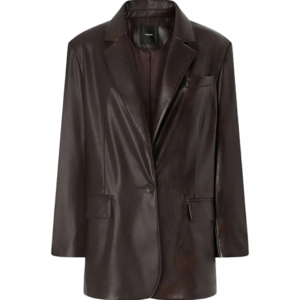 Pinko - Vintage Effect Eco-Leather Blazer - Brown - Jacket - Made in Italy - Luxury Exclusive Collection - Avvenice