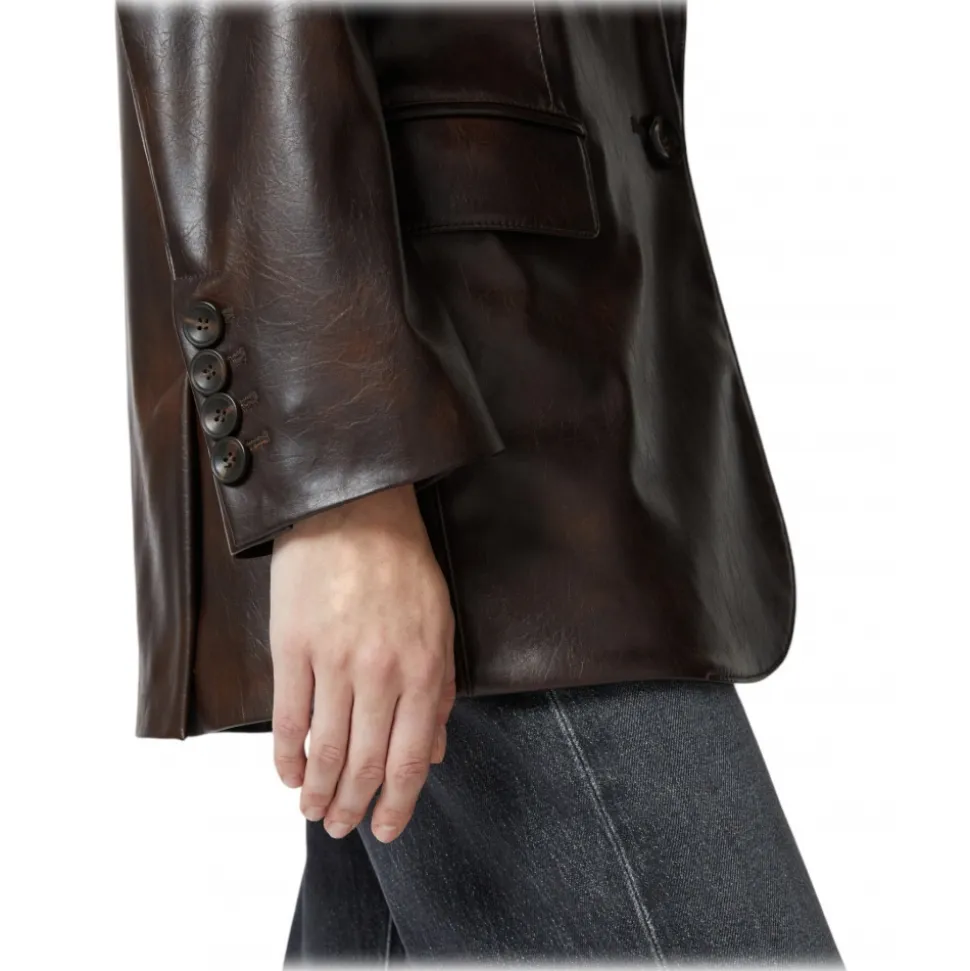 Pinko - Vintage Effect Eco-Leather Blazer - Brown - Jacket - Made in Italy - Luxury Exclusive Collection - Avvenice