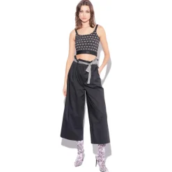 Pinko - Wide Leg Cropped Poplin Trousers - Black - Trousers - Made in Italy - Luxury Exclusive Collection - Avvenice