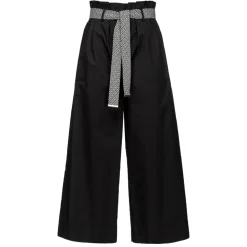 Pinko - Wide Leg Cropped Poplin Trousers - Black - Trousers - Made in Italy - Luxury Exclusive Collection - Avvenice