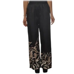 Pinko - Wide Leg Trousers Koda in Fantasy Pattern - Black/Ivory - Trousers - Made in Italy - Luxury Exclusive Collection - Avvenice