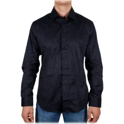 Poggianti 1985 - Black Flocked Patterned Shirt - Handmade in Italy - New Luxury Exclusive Collection - Avvenice