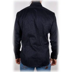 Poggianti 1985 - Black Flocked Patterned Shirt - Handmade in Italy - New Luxury Exclusive Collection - Avvenice