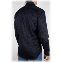 Poggianti 1985 - Black Flocked Patterned Shirt - Handmade in Italy - New Luxury Exclusive Collection - Avvenice