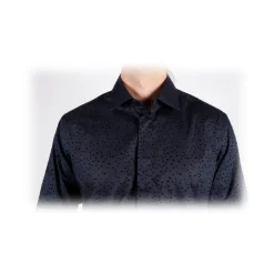 Poggianti 1985 - Black Flocked Patterned Shirt - Handmade in Italy - New Luxury Exclusive Collection - Avvenice