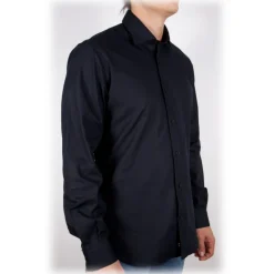 Poggianti 1985 - Black Poplin Shirt Italian Collar - Handmade in Italy - New Luxury Exclusive Collection - Avvenice