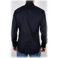 Poggianti 1985 - Black Poplin Shirt Italian Collar - Handmade in Italy - New Luxury Exclusive Collection - Avvenice