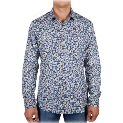 Poggianti 1985 - Blue Fantasy Shirt Italian Collar - Handmade in Italy - New Luxury Exclusive Collection - Avvenice