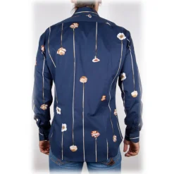 Poggianti 1985 - Blue Fantasy Shirt French Collar - Handmade in Italy - New Luxury Exclusive Collection - Avvenice