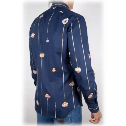 Poggianti 1985 - Blue Fantasy Shirt French Collar - Handmade in Italy - New Luxury Exclusive Collection - Avvenice