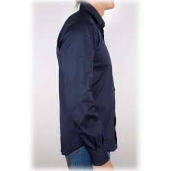 Poggianti 1985 - Blue Poplin Shirt Italian Collar - Handmade in Italy - New Luxury Exclusive Collection - Avvenice