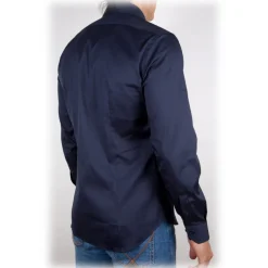 Poggianti 1985 - Blue Poplin Shirt Italian Collar - Handmade in Italy - New Luxury Exclusive Collection - Avvenice