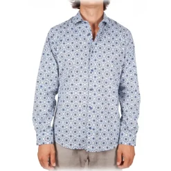 Poggianti 1985 - Blue Soft Collar Patterned Shirt - Handmade in Italy - New Luxury Exclusive Collection - Avvenice