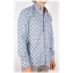 Poggianti 1985 - Blue Soft Collar Patterned Shirt - Handmade in Italy - New Luxury Exclusive Collection - Avvenice