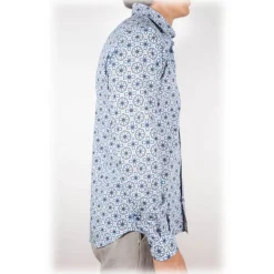 Poggianti 1985 - Blue Soft Collar Patterned Shirt - Handmade in Italy - New Luxury Exclusive Collection - Avvenice