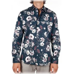 Poggianti 1985 - Blue Soft Collar Patterned Shirt - Handmade in Italy - New Luxury Exclusive Collection - Avvenice