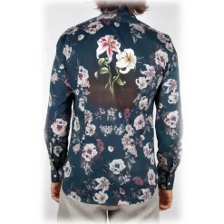 Poggianti 1985 - Blue Soft Collar Patterned Shirt - Handmade in Italy - New Luxury Exclusive Collection - Avvenice