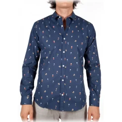 Poggianti 1985 - Blue Soft Collar Patterned Shirt - Handmade in Italy - New Luxury Exclusive Collection - Avvenice