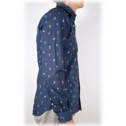 Poggianti 1985 - Blue Soft Collar Patterned Shirt - Handmade in Italy - New Luxury Exclusive Collection - Avvenice