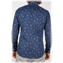 Poggianti 1985 - Blue Soft Collar Patterned Shirt - Handmade in Italy - New Luxury Exclusive Collection - Avvenice