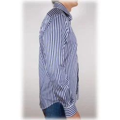 Poggianti 1985 - Blue-White Striped Shirt - Handmade in Italy - New Luxury Exclusive Collection - Avvenice