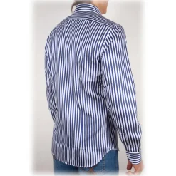 Poggianti 1985 - Blue-White Striped Shirt - Handmade in Italy - New Luxury Exclusive Collection - Avvenice