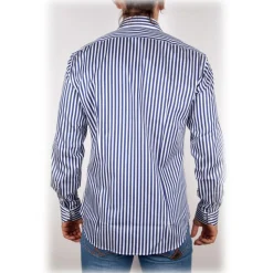 Poggianti 1985 - Blue-White Striped Shirt - Handmade in Italy - New Luxury Exclusive Collection - Avvenice