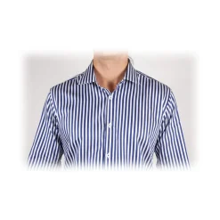 Poggianti 1985 - Blue-White Striped Shirt - Handmade in Italy - New Luxury Exclusive Collection - Avvenice