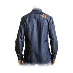 Poggianti 1985 - Denim Shirt with Patchwork Stars - Handmade in Italy - New Luxury Exclusive Collection - Avvenice