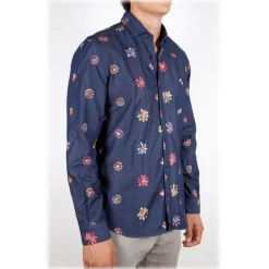 Poggianti 1985 - Denim Shirt with Embroidery - Handmade in Italy - New Luxury Exclusive Collection - Avvenice