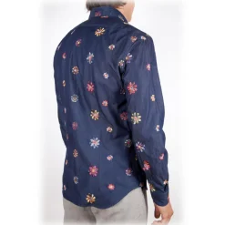 Poggianti 1985 - Denim Shirt with Embroidery - Handmade in Italy - New Luxury Exclusive Collection - Avvenice