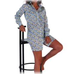 Poggianti 1985 - Floral Shirt with Soft Blue Collar - Handmade in Italy - New Luxury Exclusive Collection - Avvenice