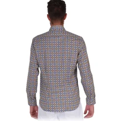 Poggianti 1985 - Light Blue / Brown Patterned Shirt with Soft Collar - Handmade in Italy - New Luxury Exclusive Collection - Avvenice