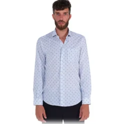 Poggianti 1985 - Light Blue / White Patterned Soft Collar Shirt - Handmade in Italy - New Luxury Exclusive Collection - Avvenice