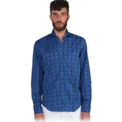 Poggianti 1985 - Light Blue / White Patterned Soft Collar Shirt - Handmade in Italy - New Luxury Exclusive Collection - Avvenice