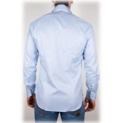 Poggianti 1985 - Light Blue Poplin Shirt Italian Collar - Handmade in Italy - New Luxury Exclusive Collection - Avvenice