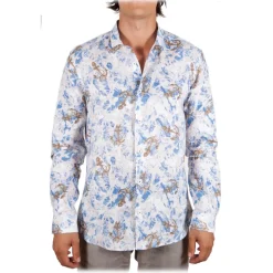 Poggianti 1985 - Linen Fantasy Shirt French Collar - Handmade in Italy - New Luxury Exclusive Collection - Avvenice