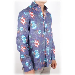 Poggianti 1985 - Linen Fantasy Shirt French Collar - Handmade in Italy - New Luxury Exclusive Collection - Avvenice