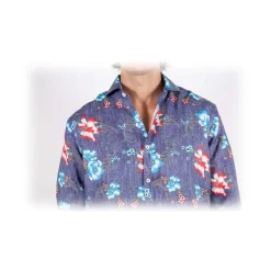 Poggianti 1985 - Linen Fantasy Shirt French Collar - Handmade in Italy - New Luxury Exclusive Collection - Avvenice